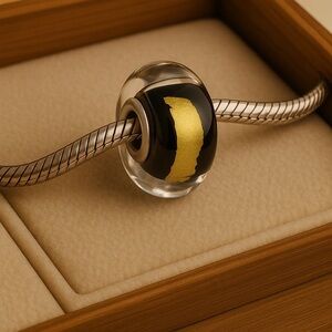 Trollbeads Black Gold Chakra Murano Charm Bead EUC LAA #241